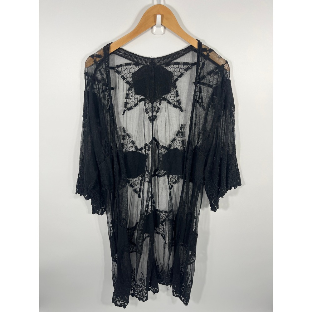 Womens Kimono ONE SIZE Black Lace Whimsigoth Dark Fairy Festival Country Concert - Picture 1 of 6